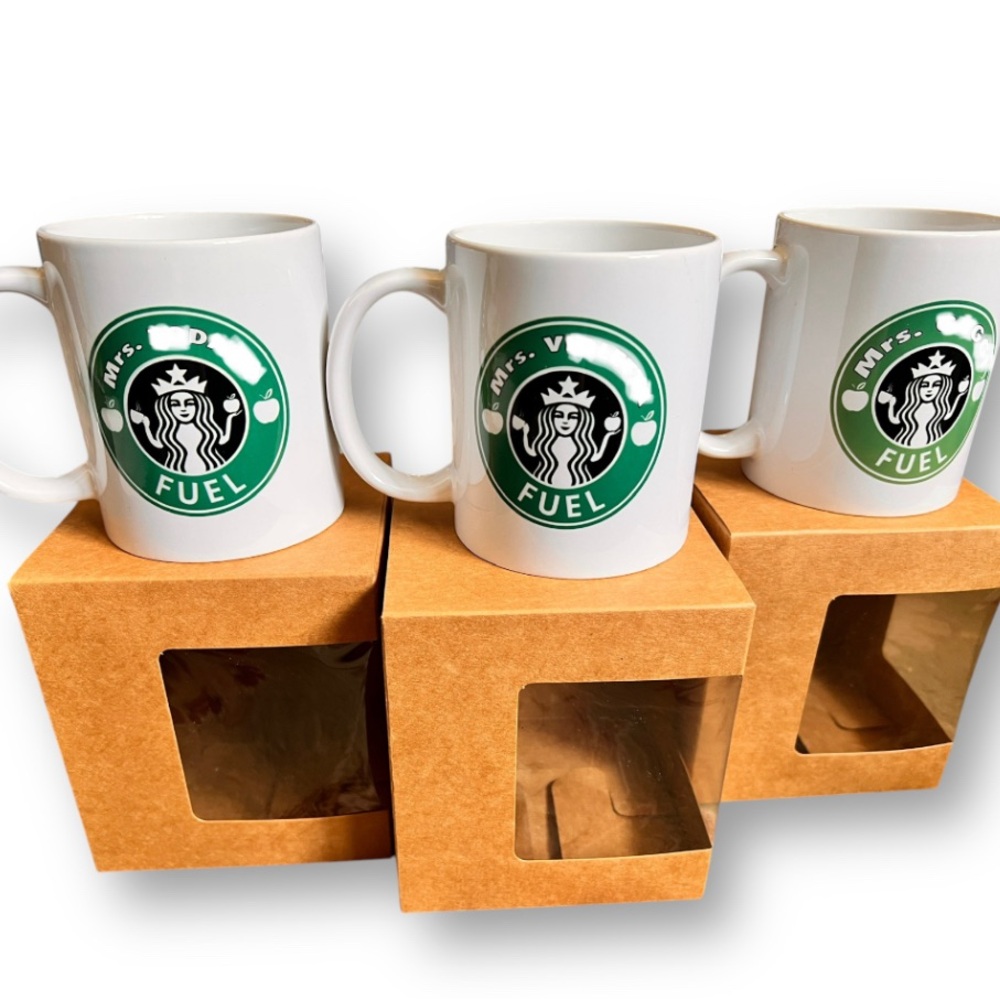 Cricut White Mugs with Green Design Set